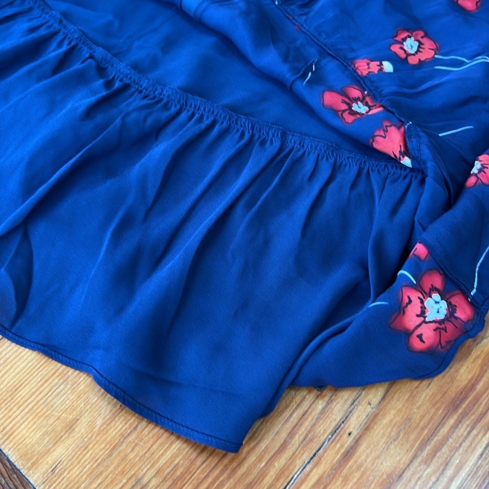 New Parker Violet Dress Navy Red Floral Silk Blend Women's Size Small Flutter - Picture 13 of 14